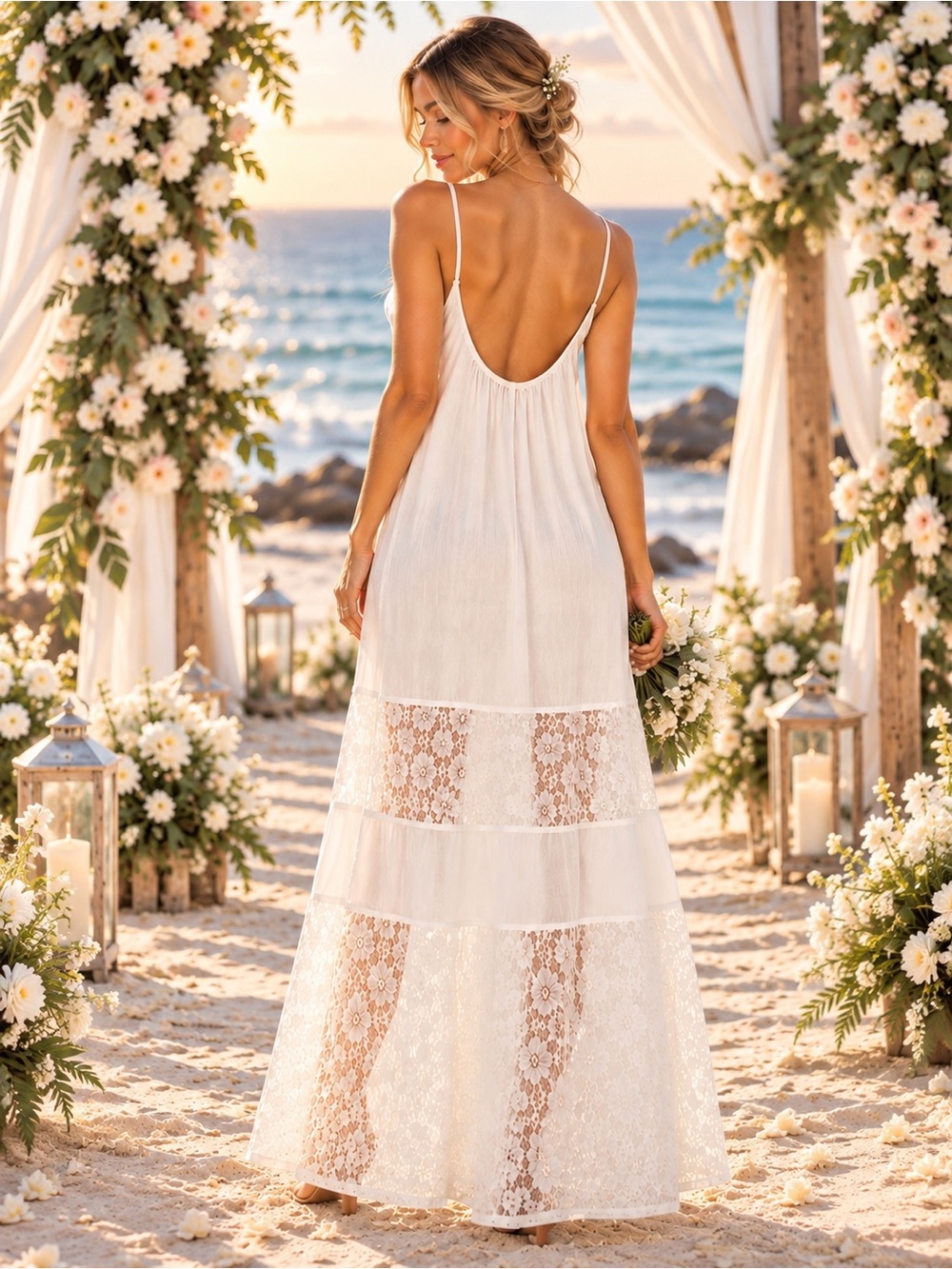 ANSELF • White Lace Maxi Dress Boho Beach Wedding Bridal Coverup - Picture 8 of 12